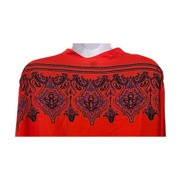 J. Crew Asian Inspired Paisley Henley Tunic Top Size XL Red Long Sleeve - Picture 8 of 11
